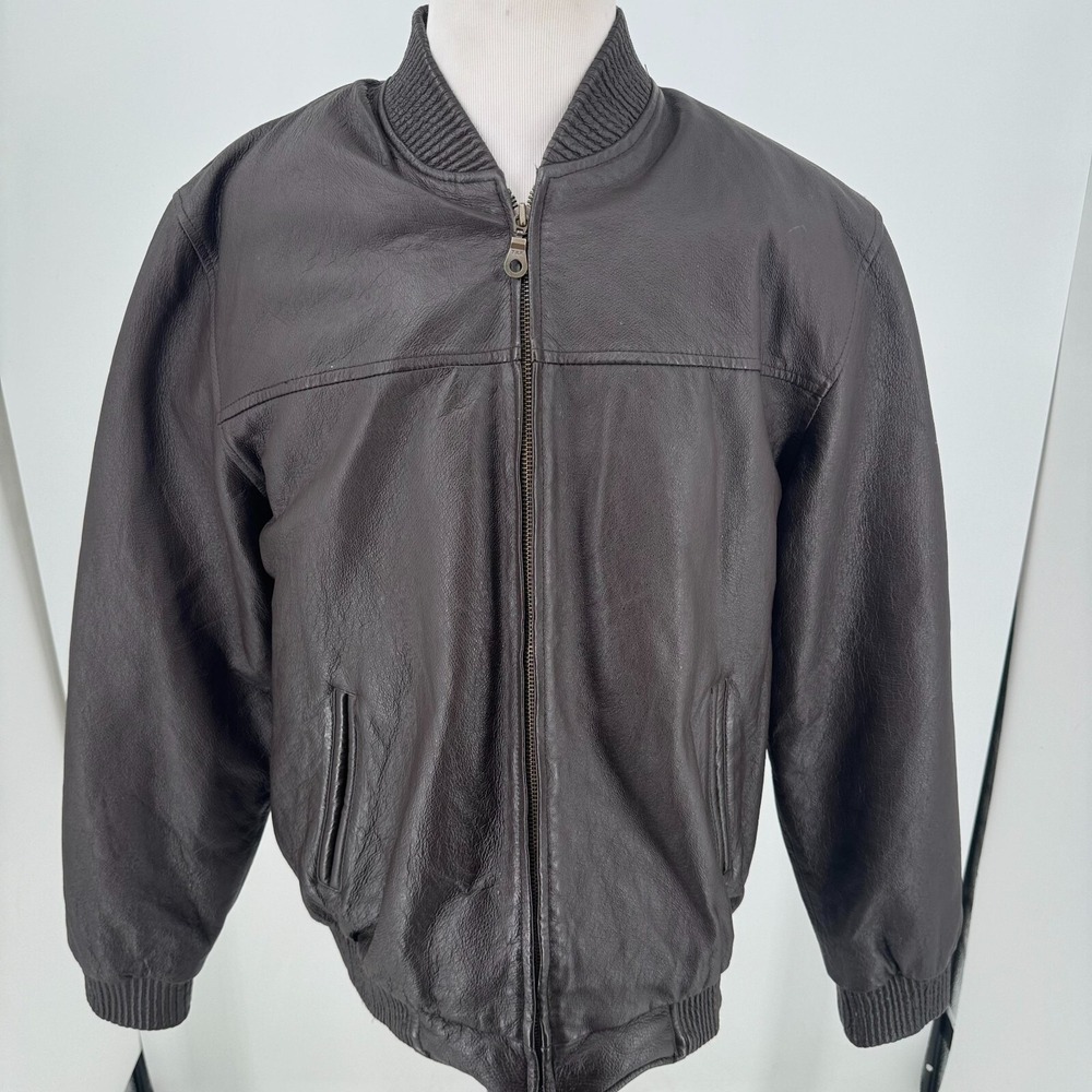 Periodic by Tanners Avenue MENS Brown Leather Full Zip Lined Bomber Jacket M